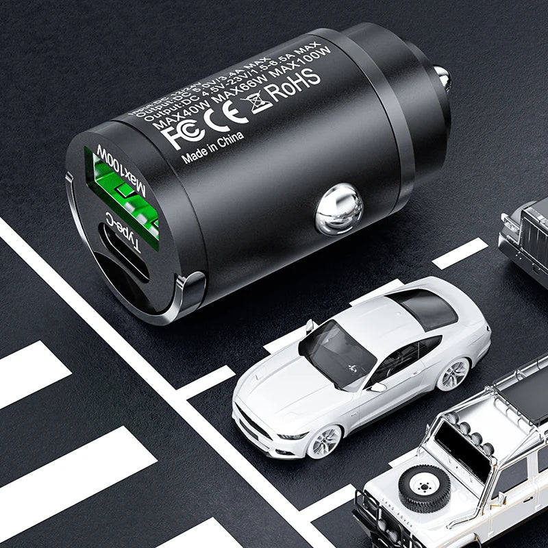 Skorter | 100W Car Charger PD Fast Charging/QC3.0, USB Type C for iPhone