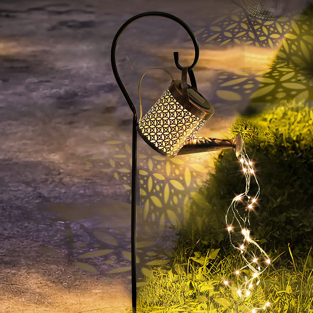 Skorter | Solar Water Can Light Hanging Kettle Lantern Light Waterproof Garden Decor Metal Retro Lamp for Outdoor Table Patio Lawn Yard
