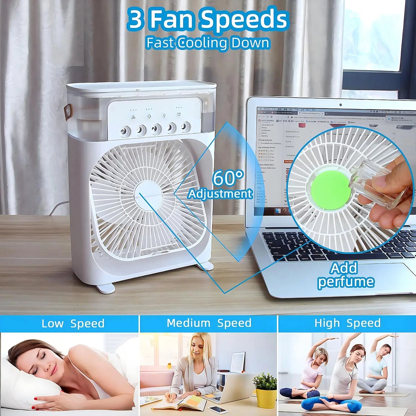 Skorter | AirCooler Pro 3-in-1 Fan, Air Conditioning and Humidifier with 7-Color LED Light