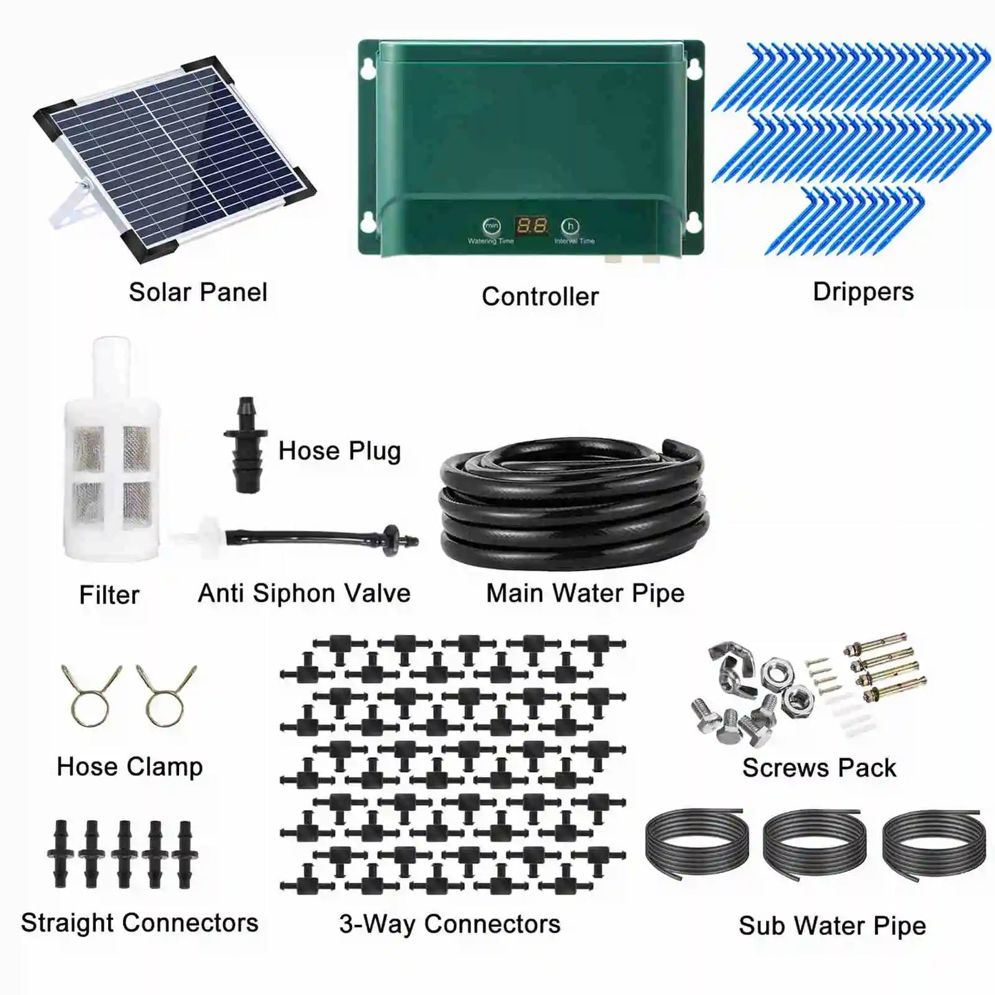 Skorter | Solar Drip Irrigation System Kit Automatic Watering with 30 Modes & 7 Timers – AquaFlow