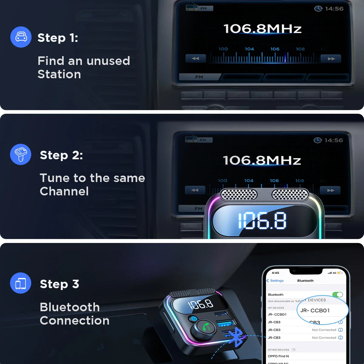 Skorter | Bluetooth 5.3 FM Transmitter Car Charger with PD&QC3.0