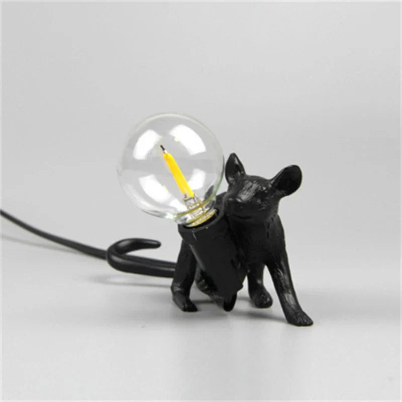 Skorter | Modern LED Animal Table Lamps: Resin Rat, Cat, and Squirrel Night Lights
