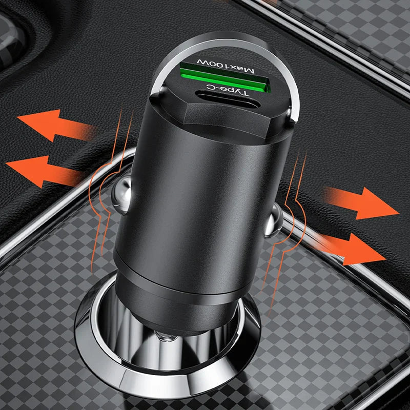 Skorter | 100W Car Charger PD Fast Charging/QC3.0, USB Type C for iPhone
