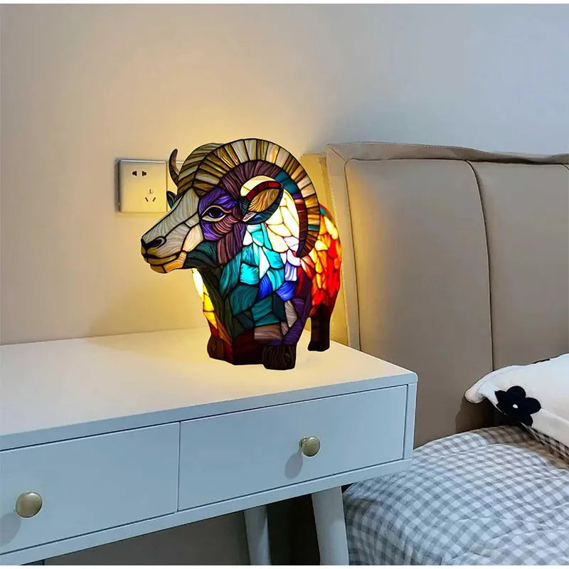 Skorter | 15cm Animal Resin Table Lamp with Stained Glass – Mermaid, Owl, Sea Turtle Design for Home Decor