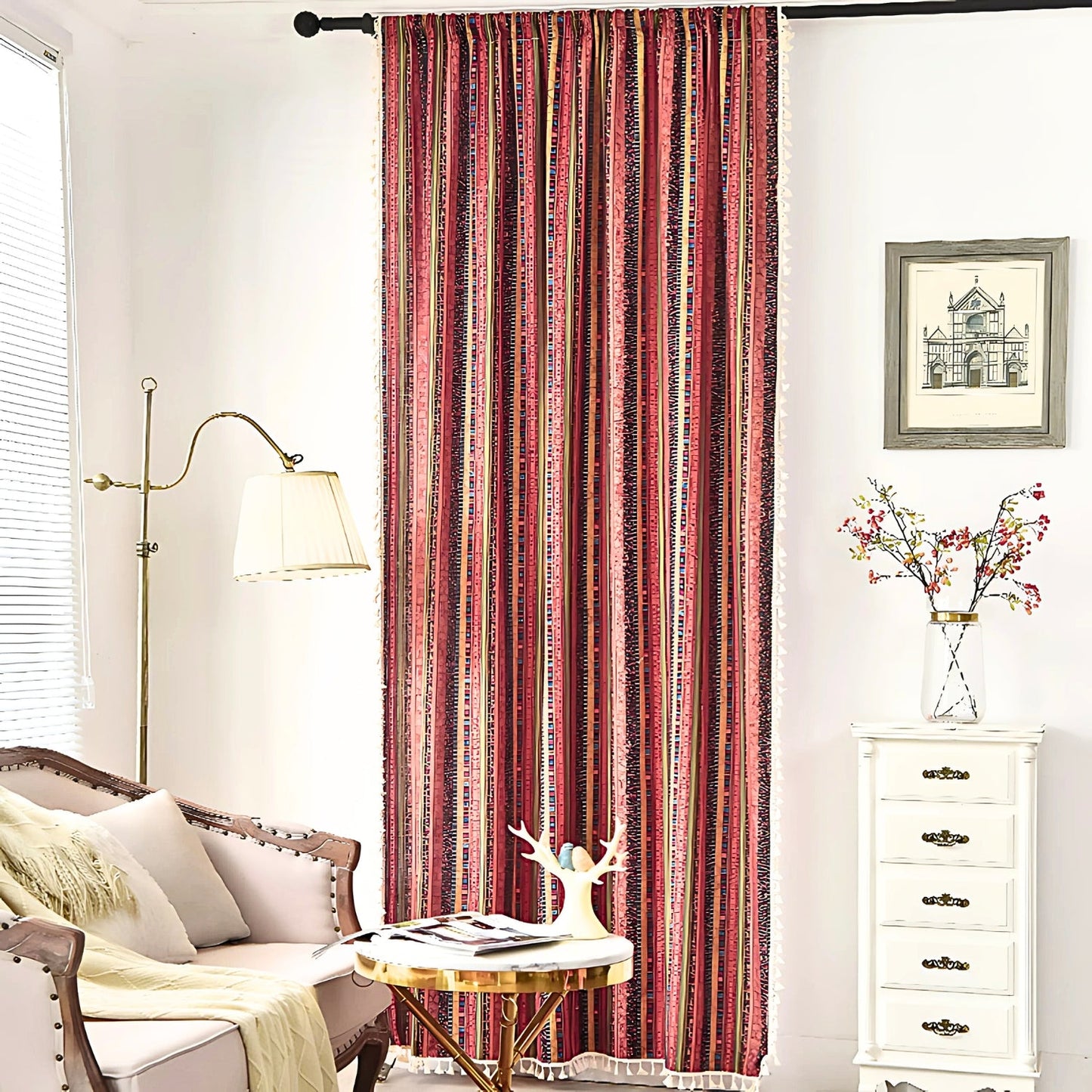 Skorter | Serina Boho Striped Tassel Curtain for Living Room Window