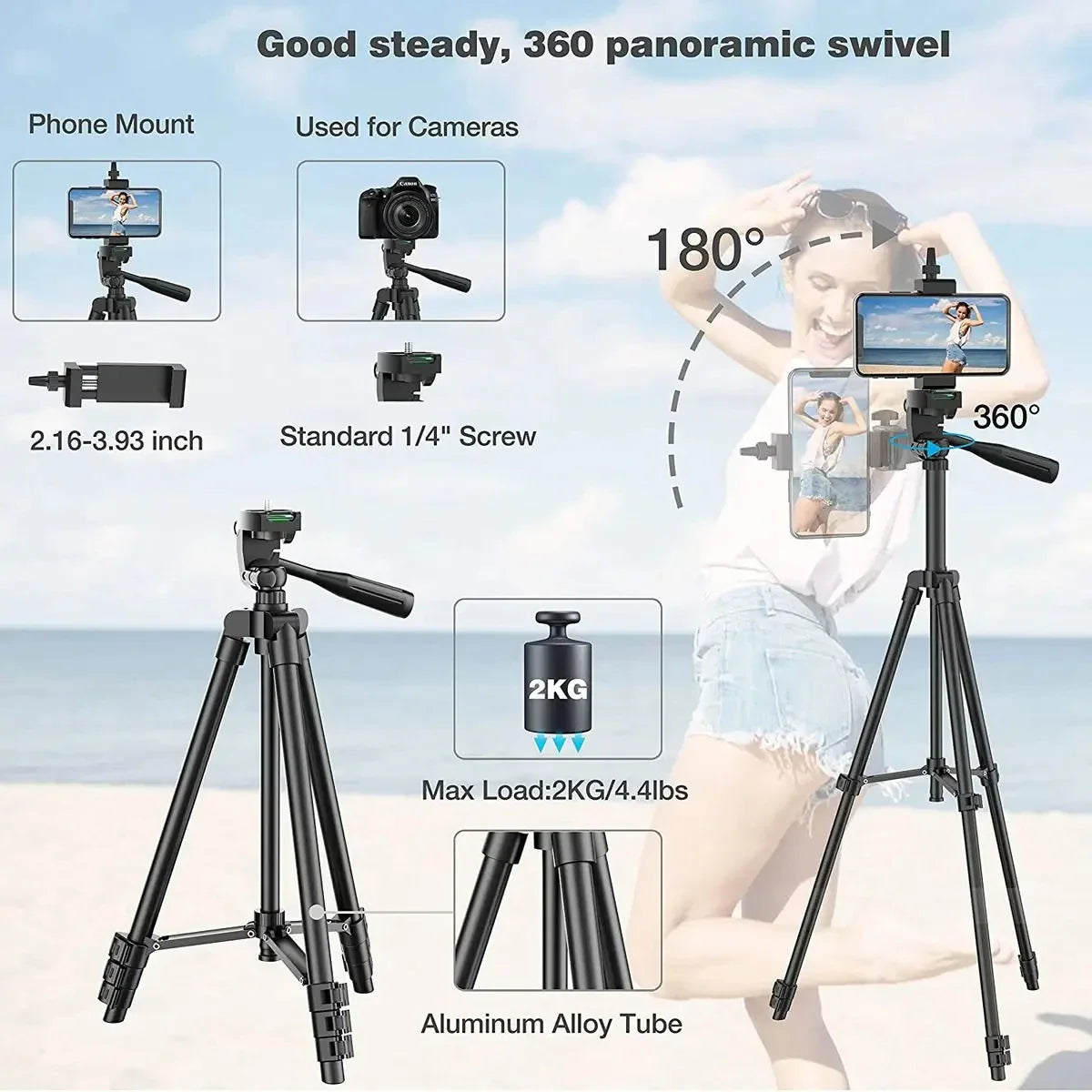 Skorter | 100cm Phone Tripod Stand with Bluetooth Remote Universal Camera Video Recording Photography Tripod