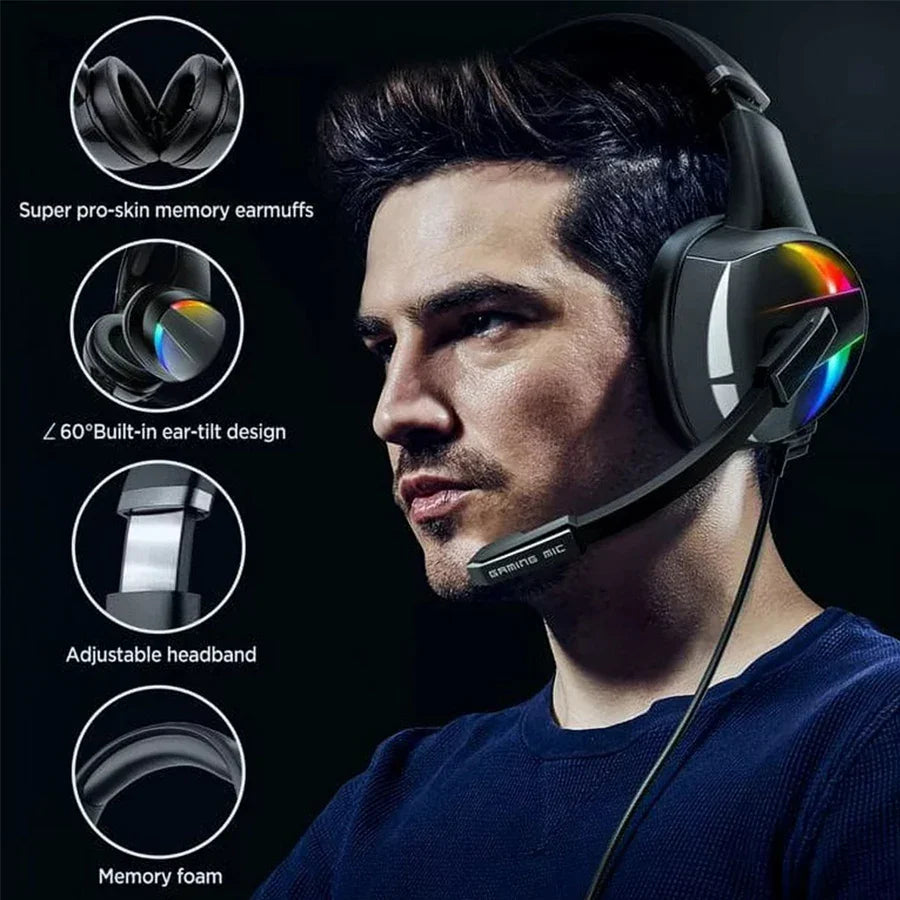 Skorter | RGB Gaming Headset Noise Canceling Microphone Surround Sound LED Headphones for PS5 PS4 Xbox One PC Laptop Mac Computer PC