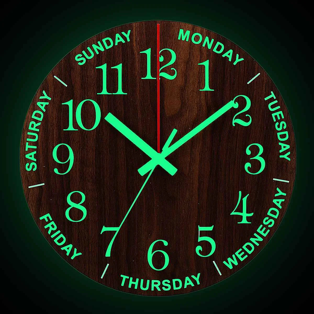 Skorter | GlowClock - Silent Wooden Wall Clock with Night Light