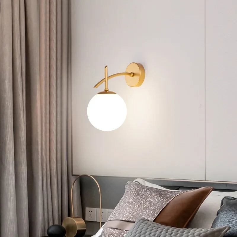 Skorter | LumiWall Lamp - Glass Bedroom Lighting Black Gold Sconce