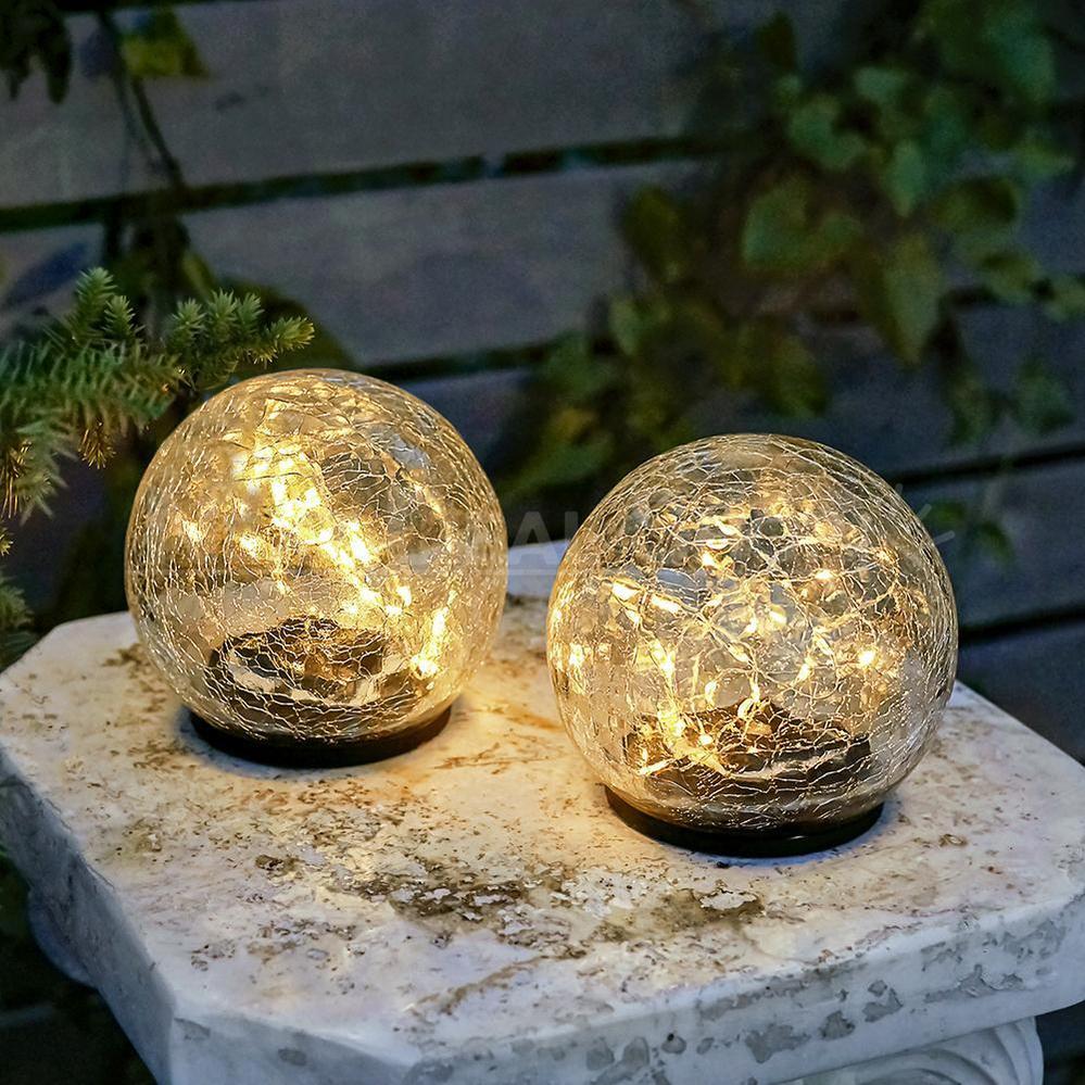 Skorter | Solar-powered crushed glass ball LED stake lamp