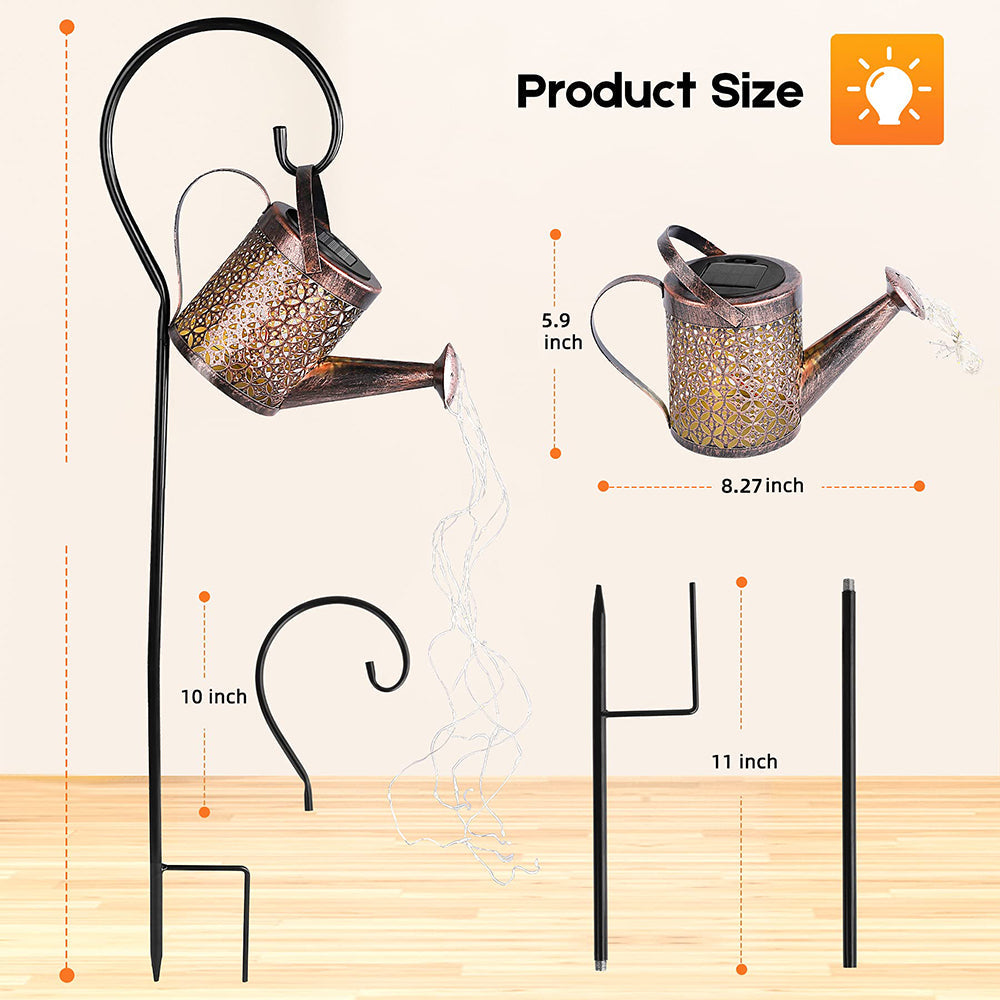 Skorter | Solar Water Can Light Hanging Kettle Lantern Light Waterproof Garden Decor Metal Retro Lamp for Outdoor Table Patio Lawn Yard