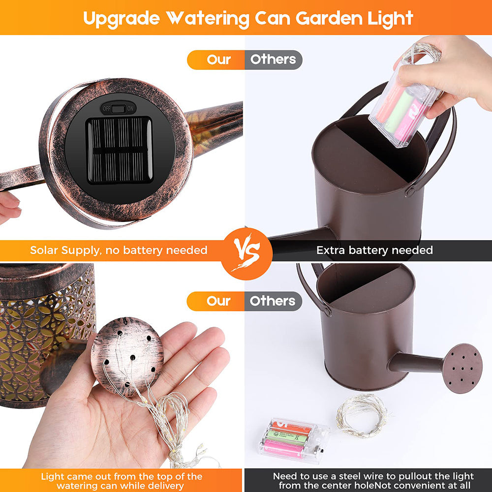 Skorter | Solar Water Can Light Hanging Kettle Lantern Light Waterproof Garden Decor Metal Retro Lamp for Outdoor Table Patio Lawn Yard