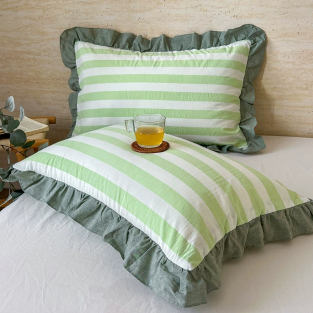 Skorter | Striped Ruffled Lace Pillowcases in Multiple Colors