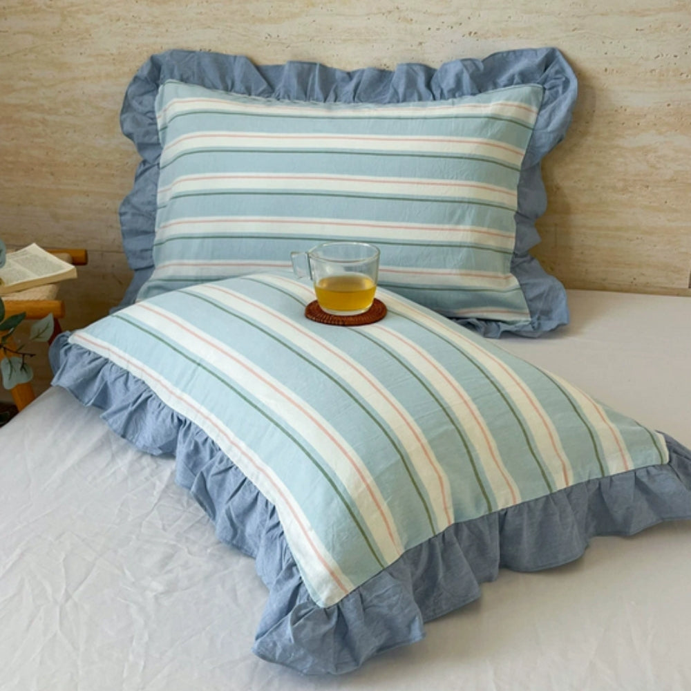 Skorter | Striped Ruffled Lace Pillowcases in Multiple Colors