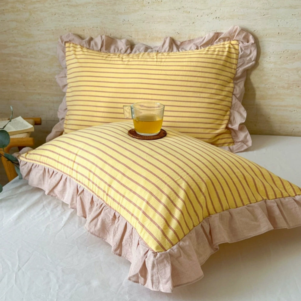 Skorter | Striped Ruffled Lace Pillowcases in Multiple Colors