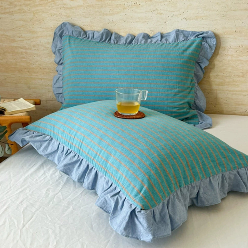 Skorter | Striped Ruffled Lace Pillowcases in Multiple Colors
