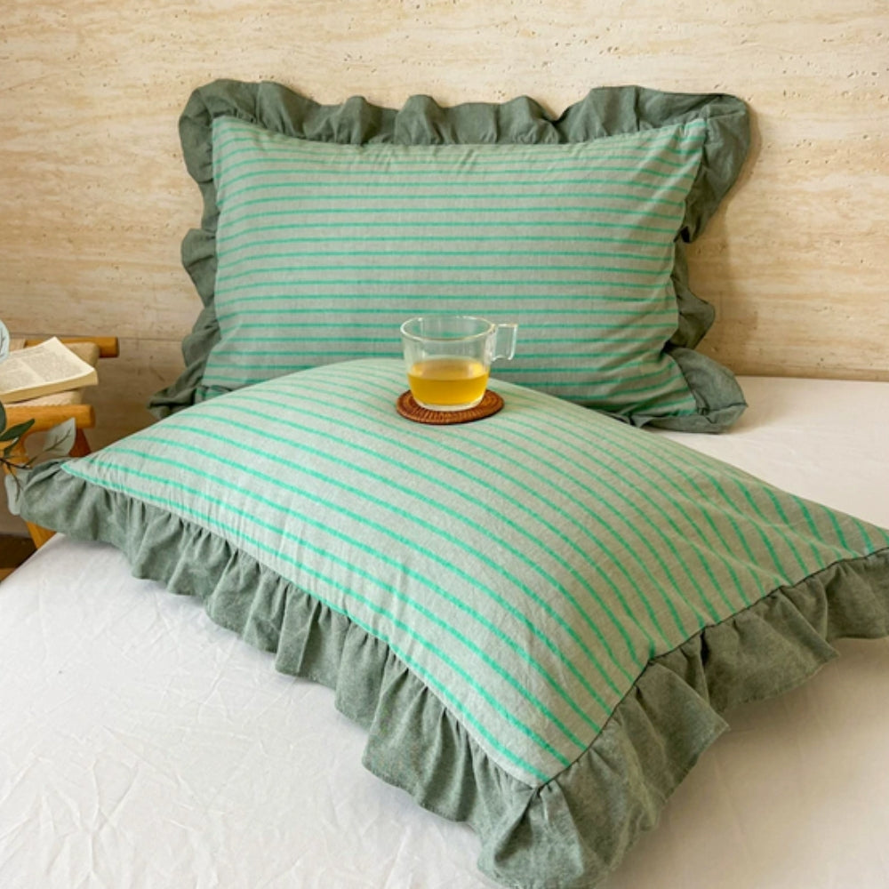 Skorter | Striped Ruffled Lace Pillowcases in Multiple Colors