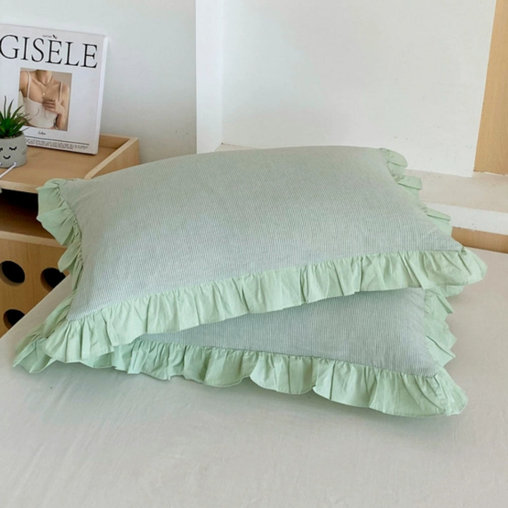 Skorter | Striped Ruffled Lace Pillowcases in Multiple Colors