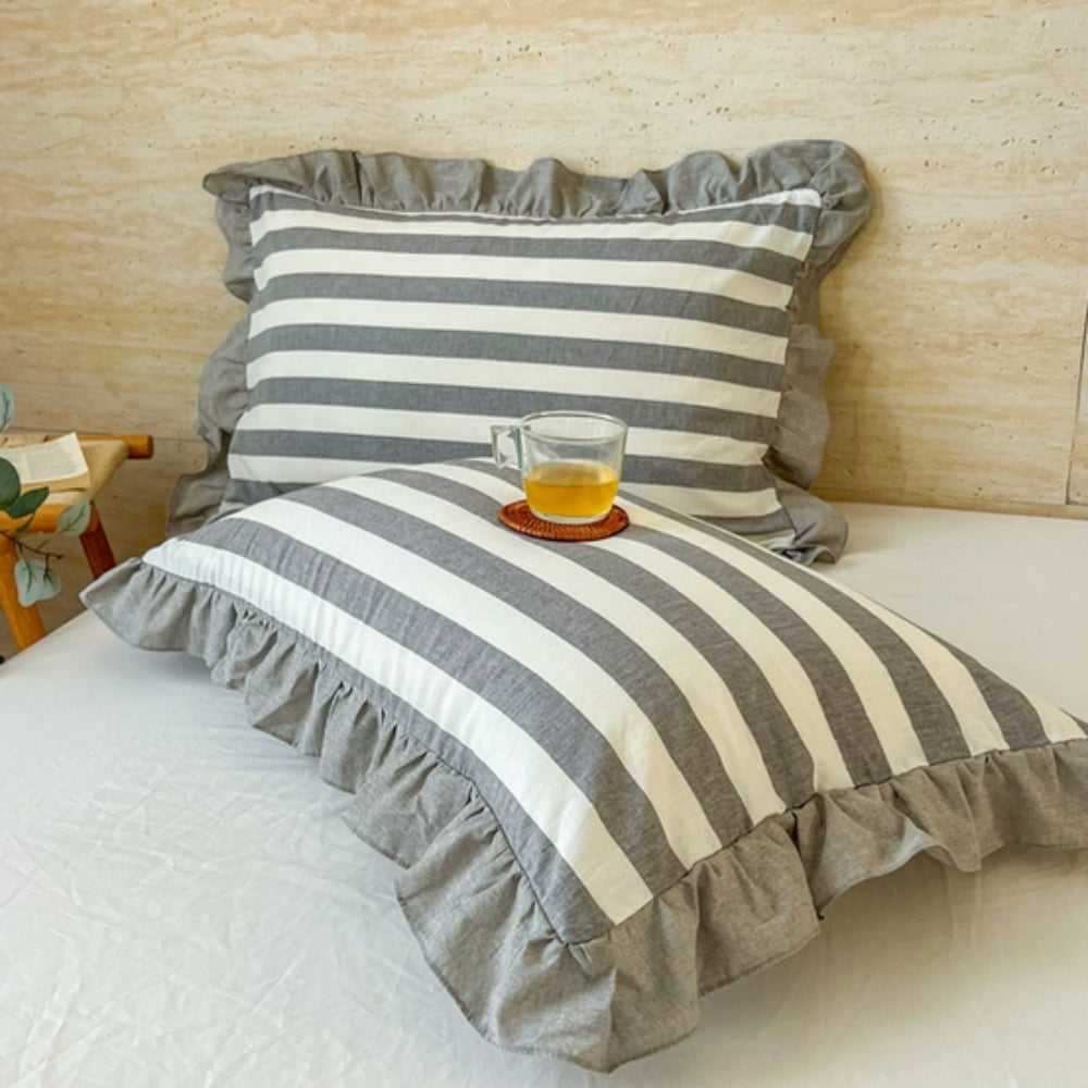Skorter | Striped Ruffled Lace Pillowcases in Multiple Colors