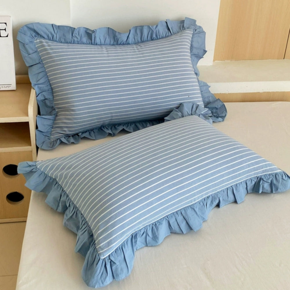 Skorter | Striped Ruffled Lace Pillowcases in Multiple Colors
