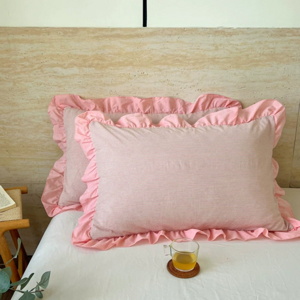 Skorter | Striped Ruffled Lace Pillowcases in Multiple Colors