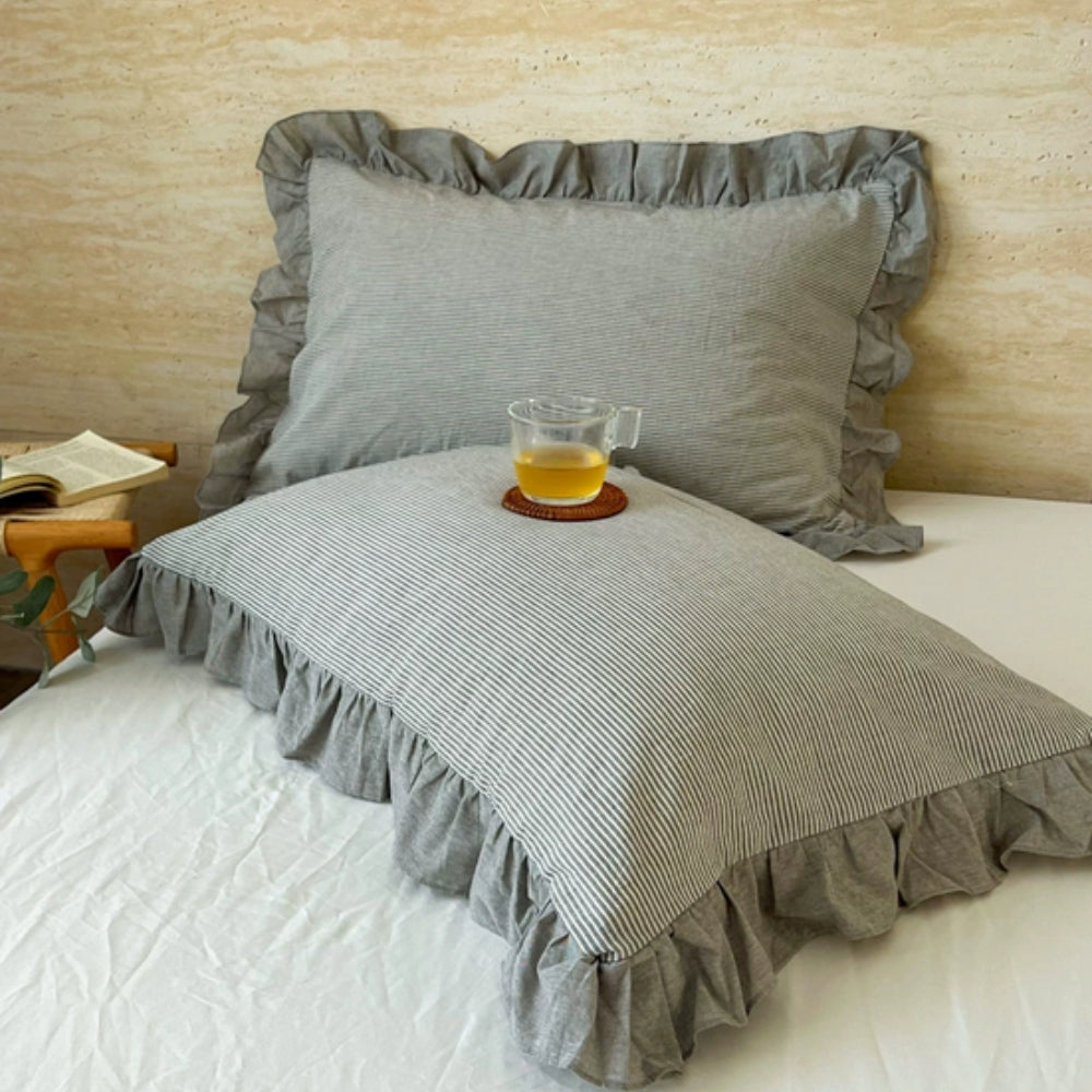 Skorter | Striped Ruffled Lace Pillowcases in Multiple Colors