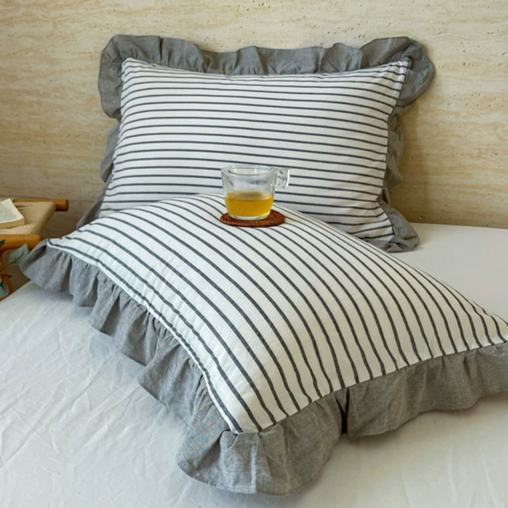 Skorter | Striped Ruffled Lace Pillowcases in Multiple Colors