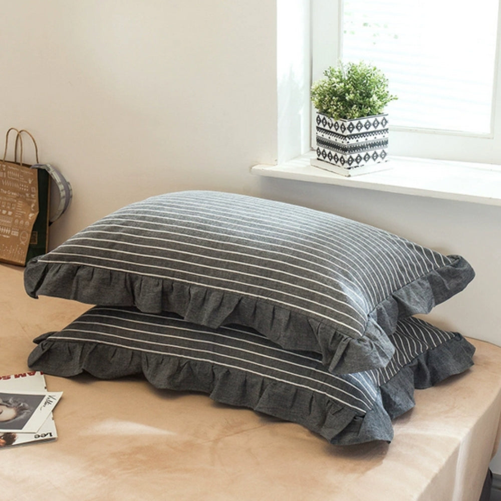 Skorter | Striped Ruffled Lace Pillowcases in Multiple Colors