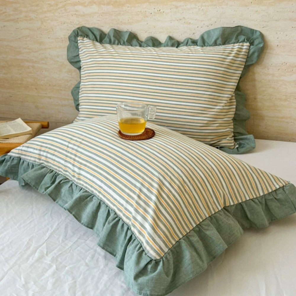 Skorter | Striped Ruffled Lace Pillowcases in Multiple Colors