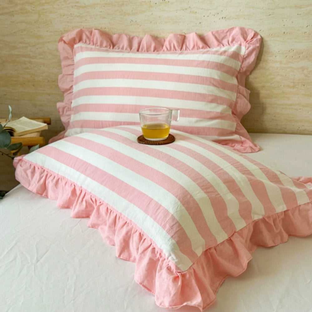 Skorter | Striped Ruffled Lace Pillowcases in Multiple Colors