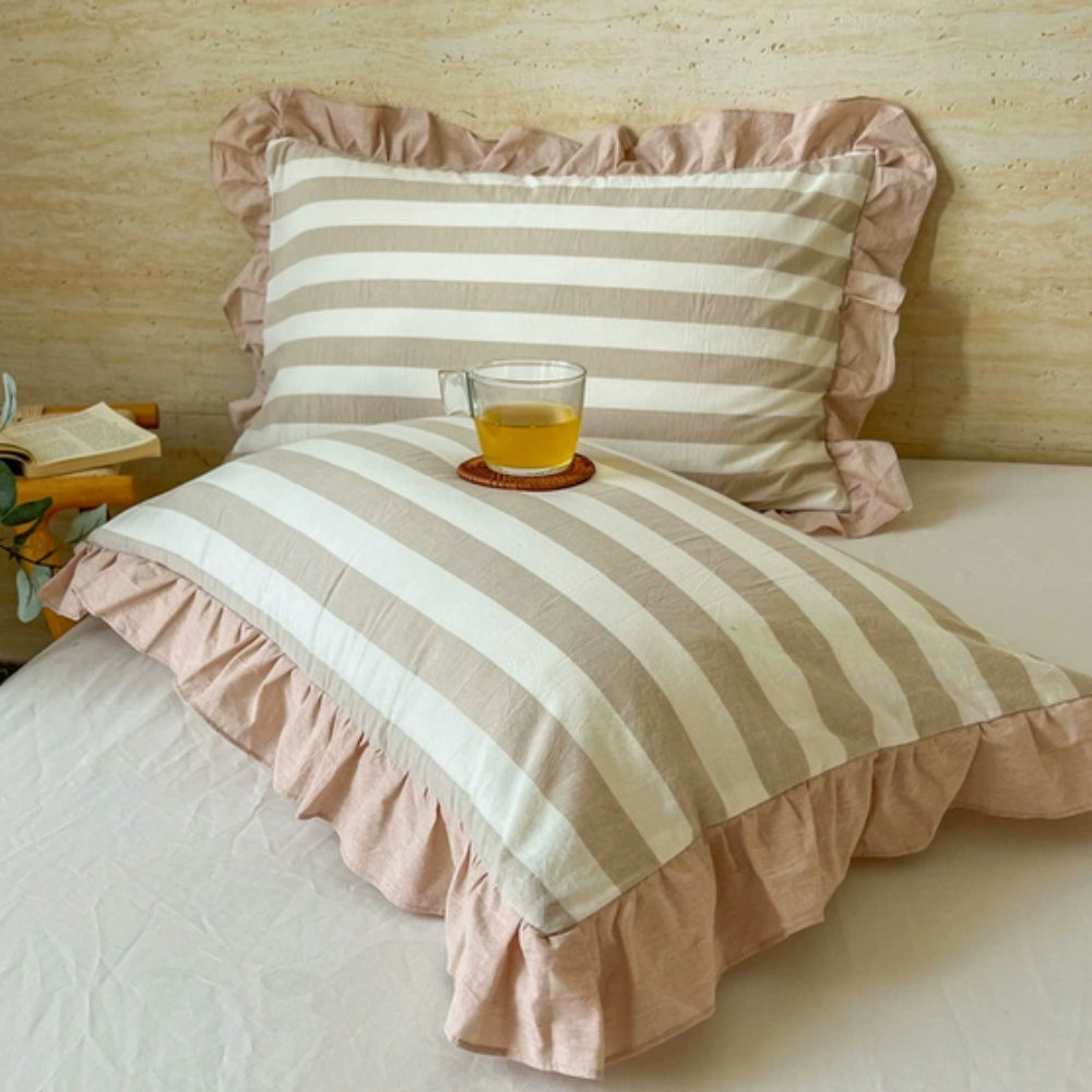 Skorter | Striped Ruffled Lace Pillowcases in Multiple Colors