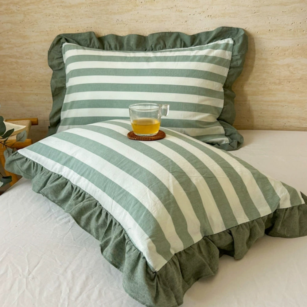 Skorter | Striped Ruffled Lace Pillowcases in Multiple Colors