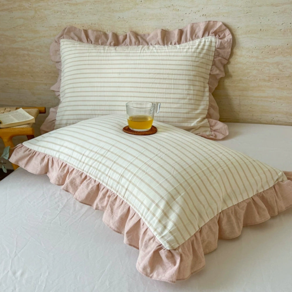 Skorter | Striped Ruffled Lace Pillowcases in Multiple Colors