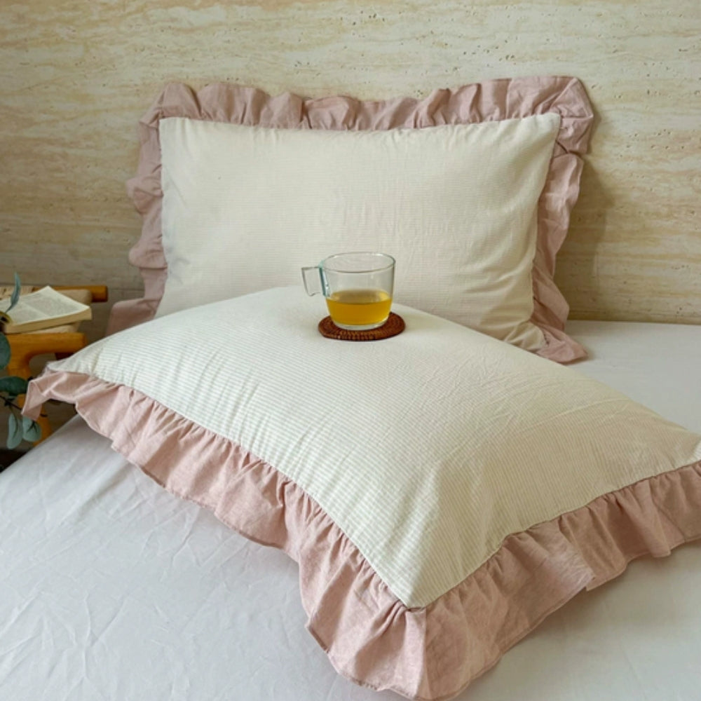 Skorter | Striped Ruffled Lace Pillowcases in Multiple Colors
