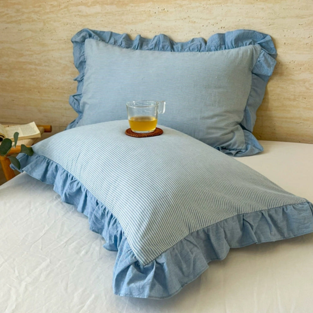 Skorter | Striped Ruffled Lace Pillowcases in Multiple Colors