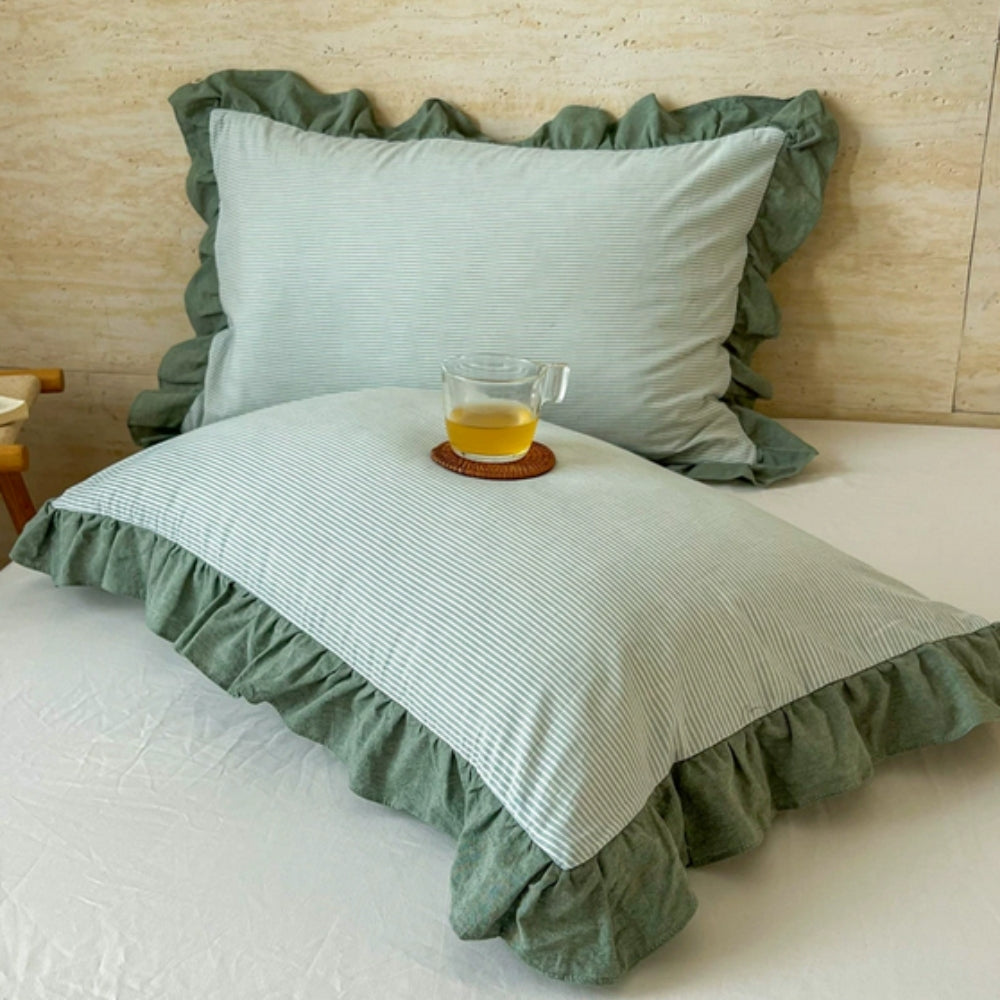 Skorter | Striped Ruffled Lace Pillowcases in Multiple Colors
