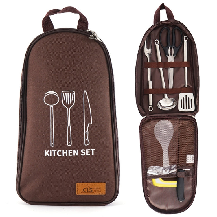 Skorter | CLS 7-In-1 Outdoor 201 Stainless Steel Cookware Set Picnic Kitchenware Portable Handbag Picnic Bag(Coffe)