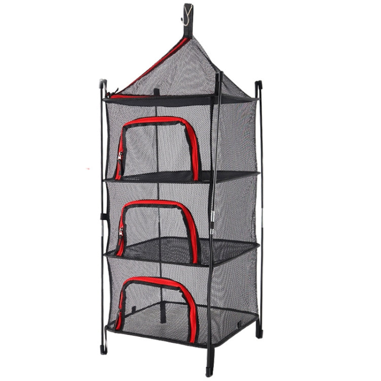 Skorter | Outdoor Folding Drying Net Four-Layer Storage Basket Storage Basket Camping Drying Fish Drying Net Rack Hanging Basket(Red)
