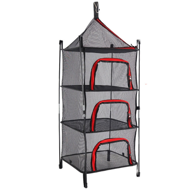Skorter | Outdoor Folding Drying Net Four-Layer Storage Basket Storage Basket Camping Drying Fish Drying Net Rack Hanging Basket(Red)