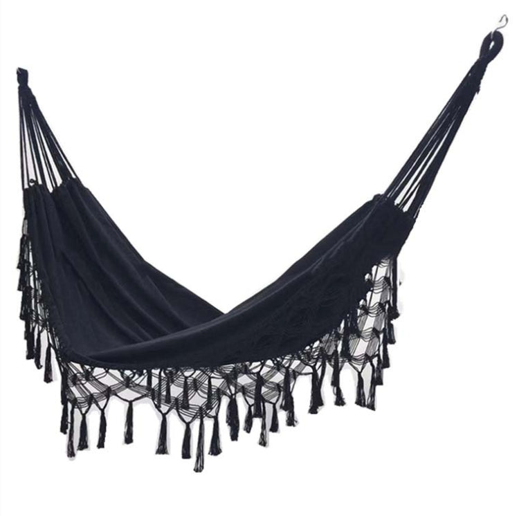 Skorter | Tassel Hammock Double Canvas Hammock Outdoor Indoor Photography Props, Specification:200x150cm Black