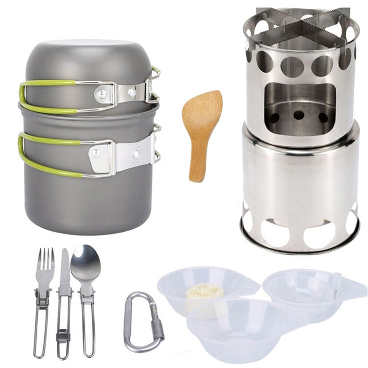 Skorter | Outdoor Hiking Camping Wood Stove Set With Cutlery(Fruit Green Handle)