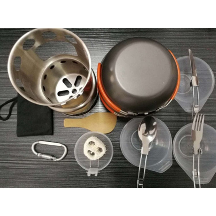 Skorter | Outdoor Hiking Camping Wood Stove Set With Cutlery(Orange Handle)