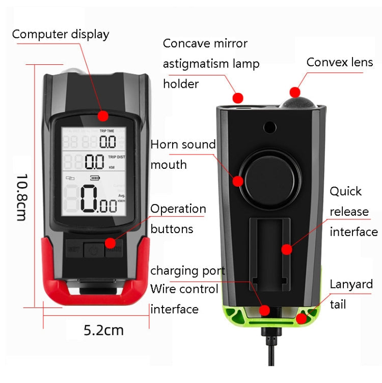 Skorter | 3 In 1 Wireless Bicycle Code Meter Lamp Strong Light Front Light, Colour: Red