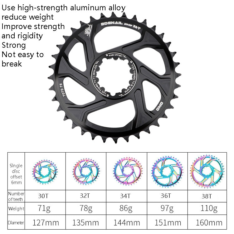 Skorter | BDSNAIL Mountain Bike Single Disk GXP Direct-Shaped Integrated Disk Positive And Negative Tooth Disc, Colour: 36T (Black)