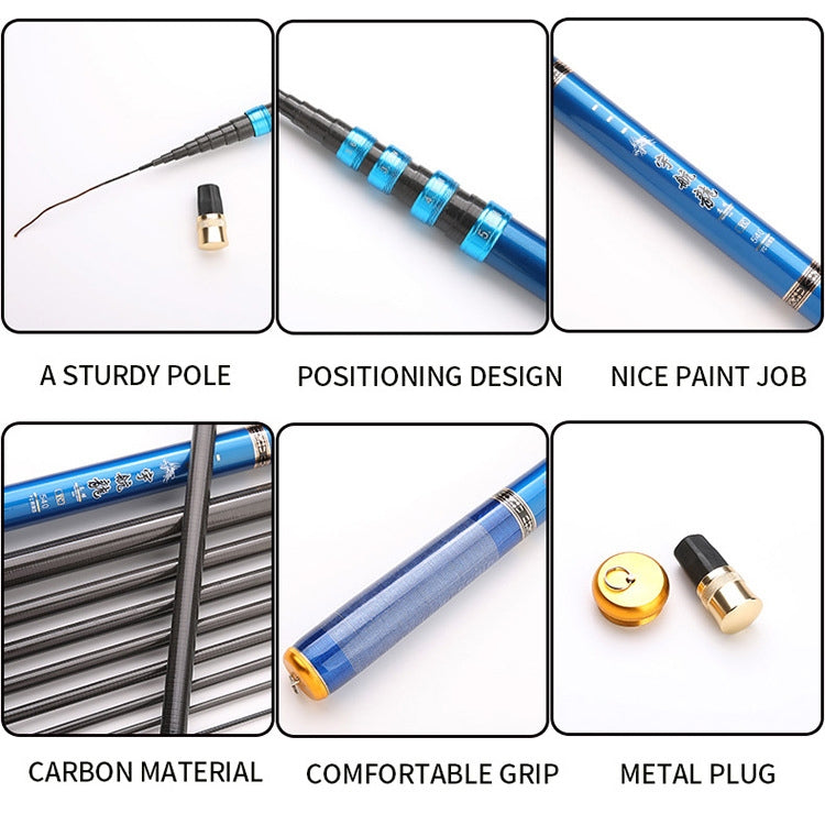 Skorter | Carbon Short Section Fishing Rod Short Section Positioning Handle Rod, Length: 5.4m(Blue)