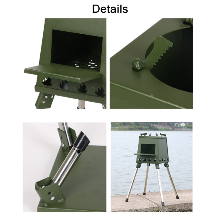 Skorter | Outdoor Camping Folding Portable Barbecue Wood Stove, Size: Large (Green)