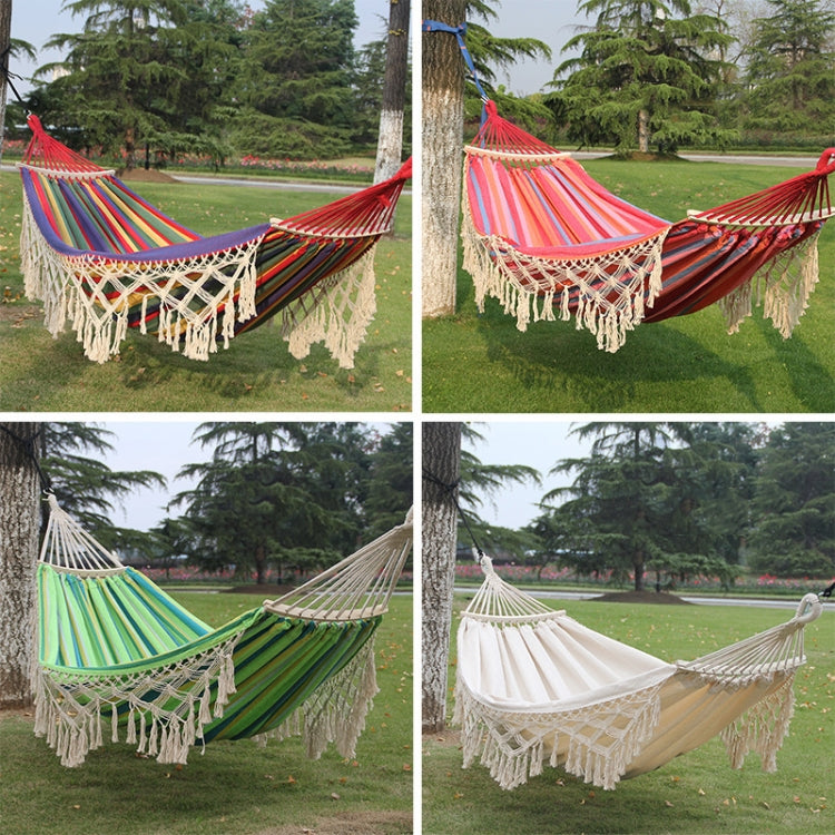 Skorter | 200x150cm Double Outdoor Camping Tassel Canvas Hammock with Stick(White)