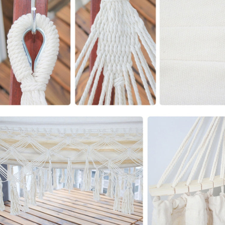 Skorter | 200x150cm Double Outdoor Camping Tassel Canvas Hammock with Stick(White)