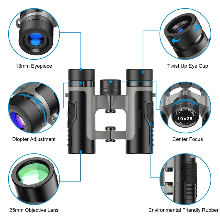 Skorter | APEXEL 10 x 25 Binoculars BAK4 Prism Zoom Telescope for Bird-watching Hunting Hiking(Black)