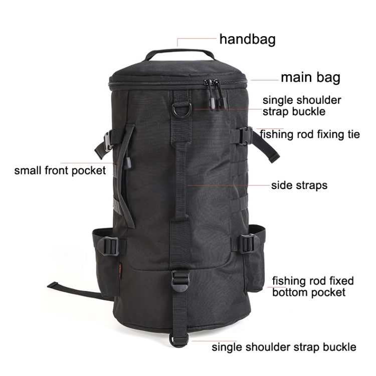 Skorter | LEO 28085 Cylina Shape Fishing Gear Backpack Fishing Rod Outdoor Shoulder Bag(28085-B Black)